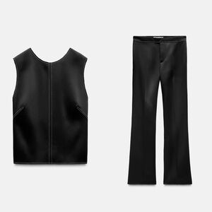 Satin Topstitched Black Pants & Top Set